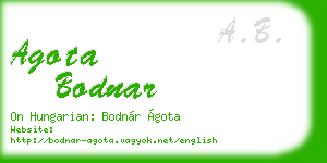 agota bodnar business card